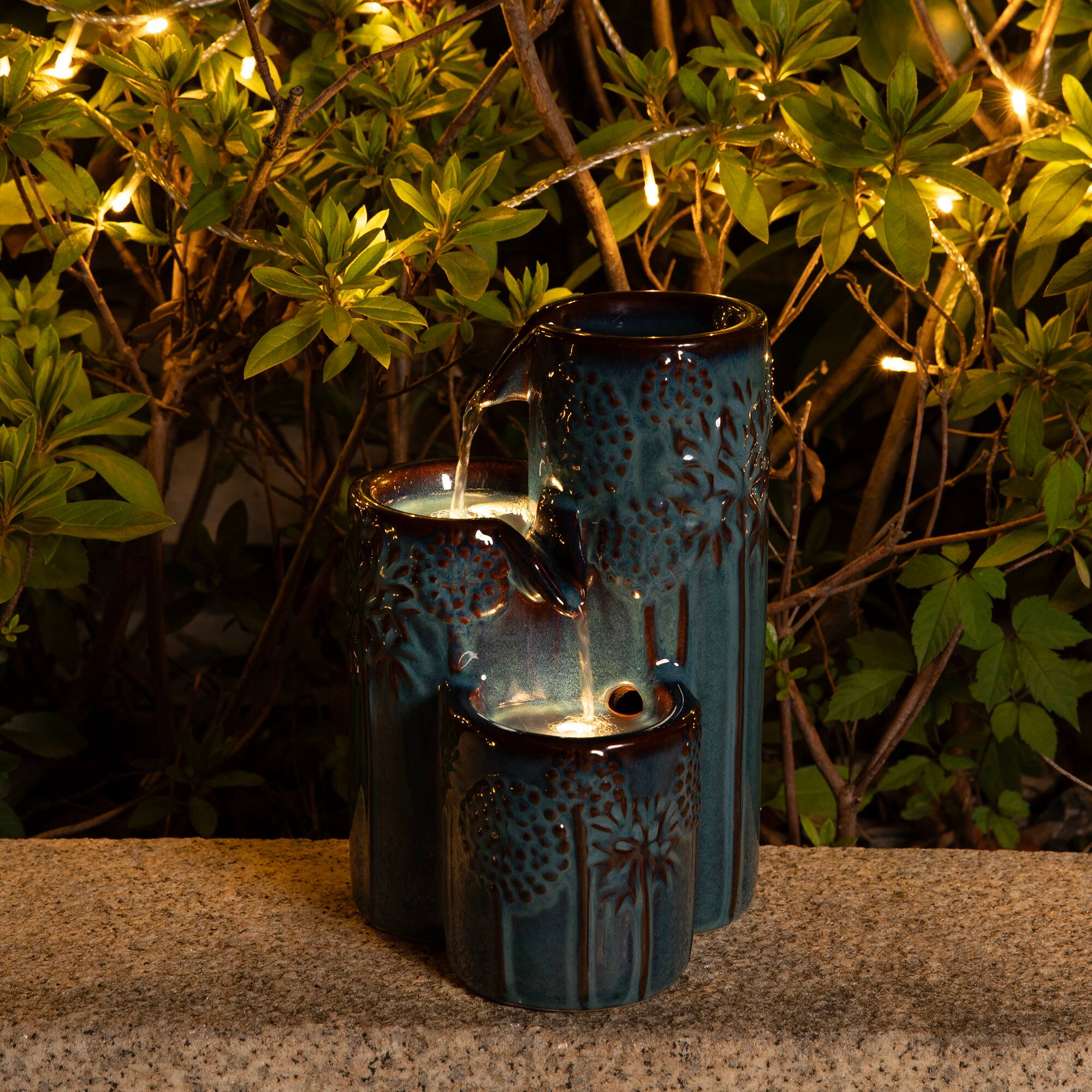 Glitzhome® 10" LED 3-Tier Turquoise Tabletop Fountain with Pump